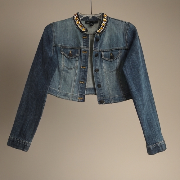 INC International Concepts Jackets & Blazers - INC Women’s Crop Denim Jacket with Embellished Collar. Size L
